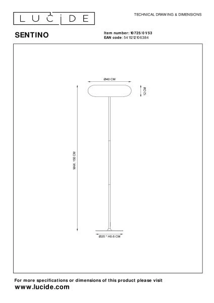 Lucide SENTINO - Lampadaire - Ø 40 cm - 3xG9 - Orange - technique